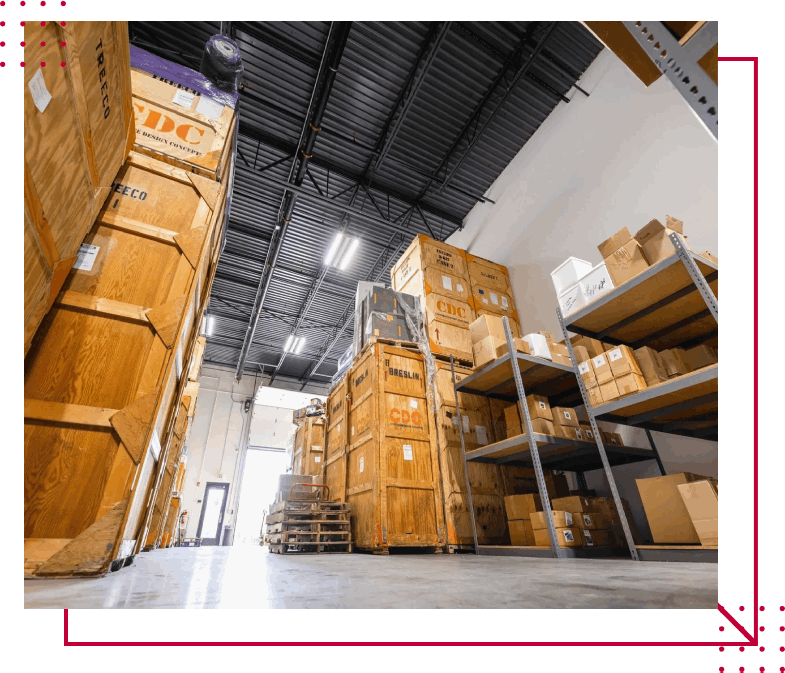 A warehouse filled with boxes and shelves of goods.
